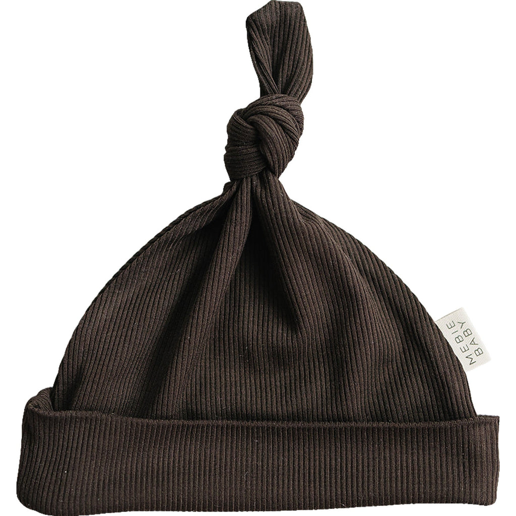 Brown Ribbed Bamboo Newborn Knot Hat